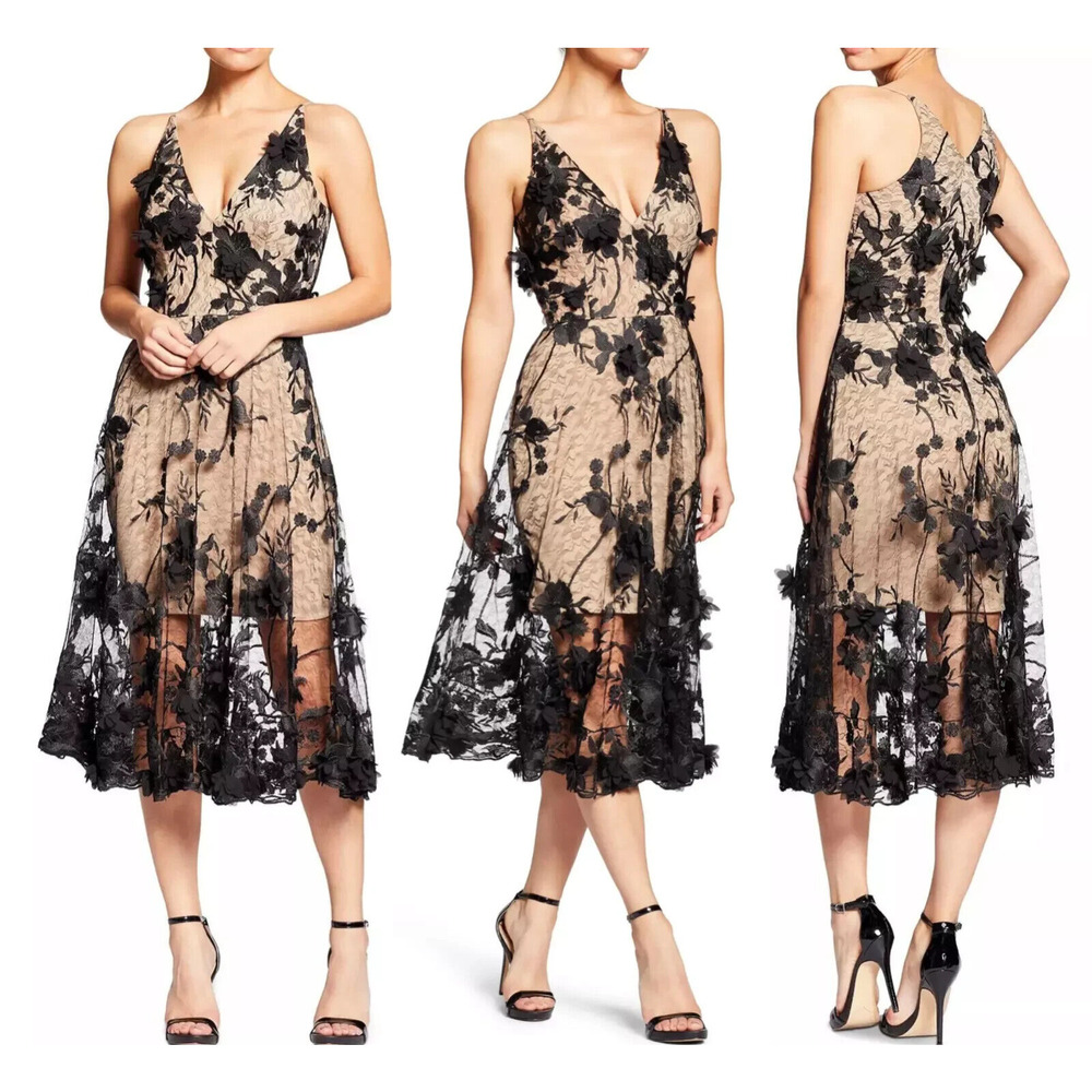 Dress the Population Audrey 3D Embroidered Fit & Flare Dress Women's Size Medium - Picture 3 of 16